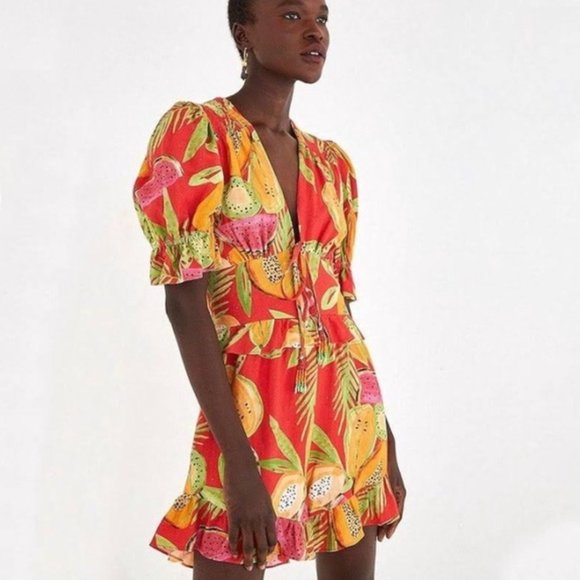 FARM Rio Pants - Farm Rio Papaya Romper women’s size small